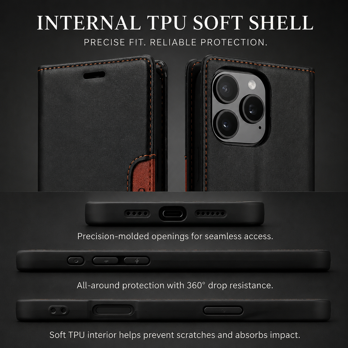 Premium iPhone Wallet Cover Leather RFID Blocking Magnetic Card Holder Shockproof Anti Scratch Anti Fingerprint Stand Full Cover Slim Protective Cover