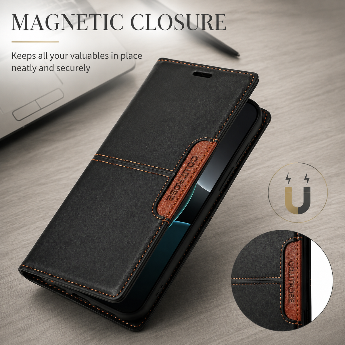 Premium iPhone Wallet Cover Leather RFID Blocking Magnetic Card Holder Shockproof Anti Scratch Anti Fingerprint Stand Full Cover Slim Protective Cover